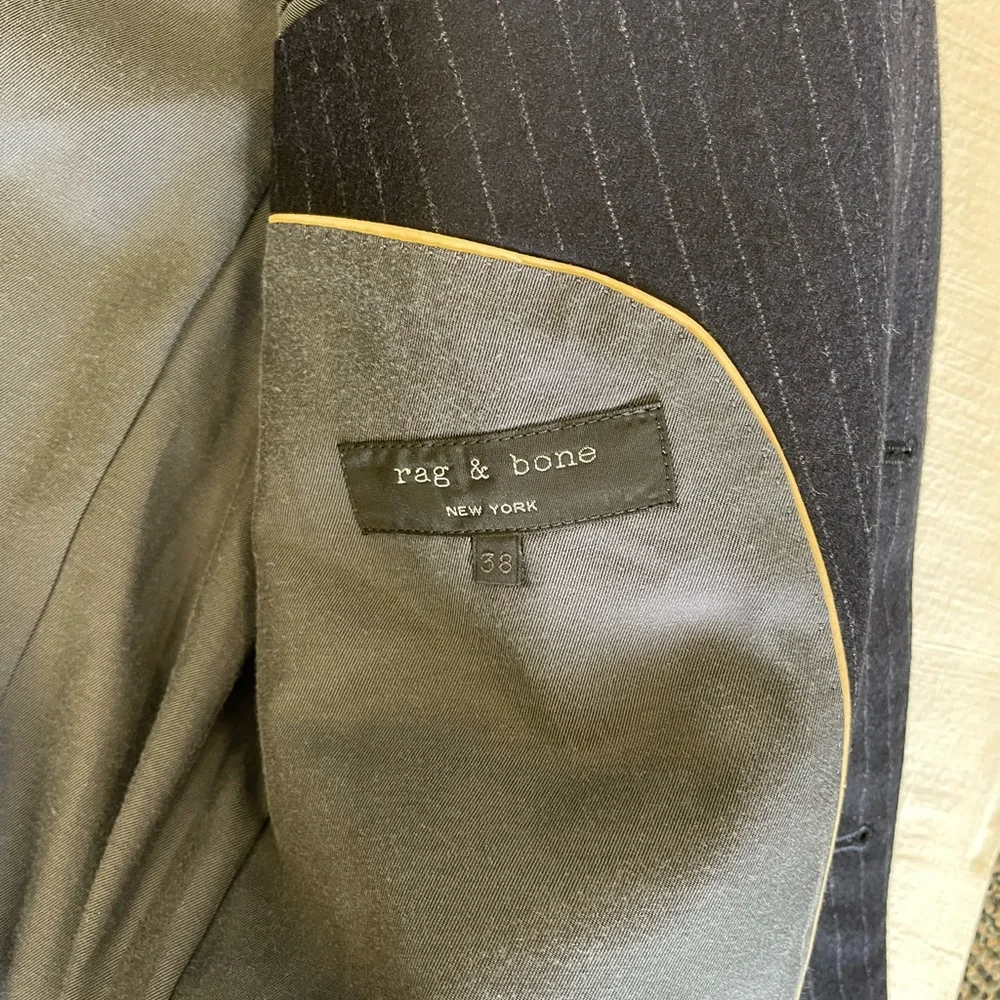rag & bone The Icon Pinstripe Wool Suit Jacket in Charcoal‎ Size 38 $695